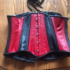 Black & red leather corset